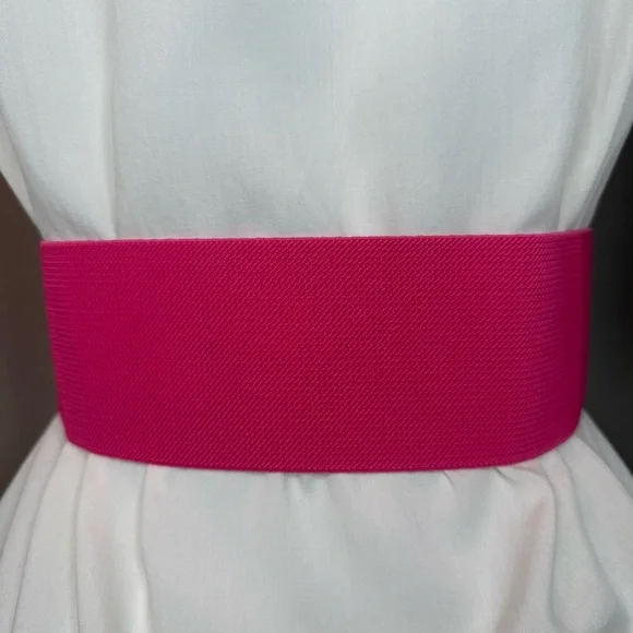 Fuchsia statement satin flower wide elastic waistband belt - Picture 3 of 8